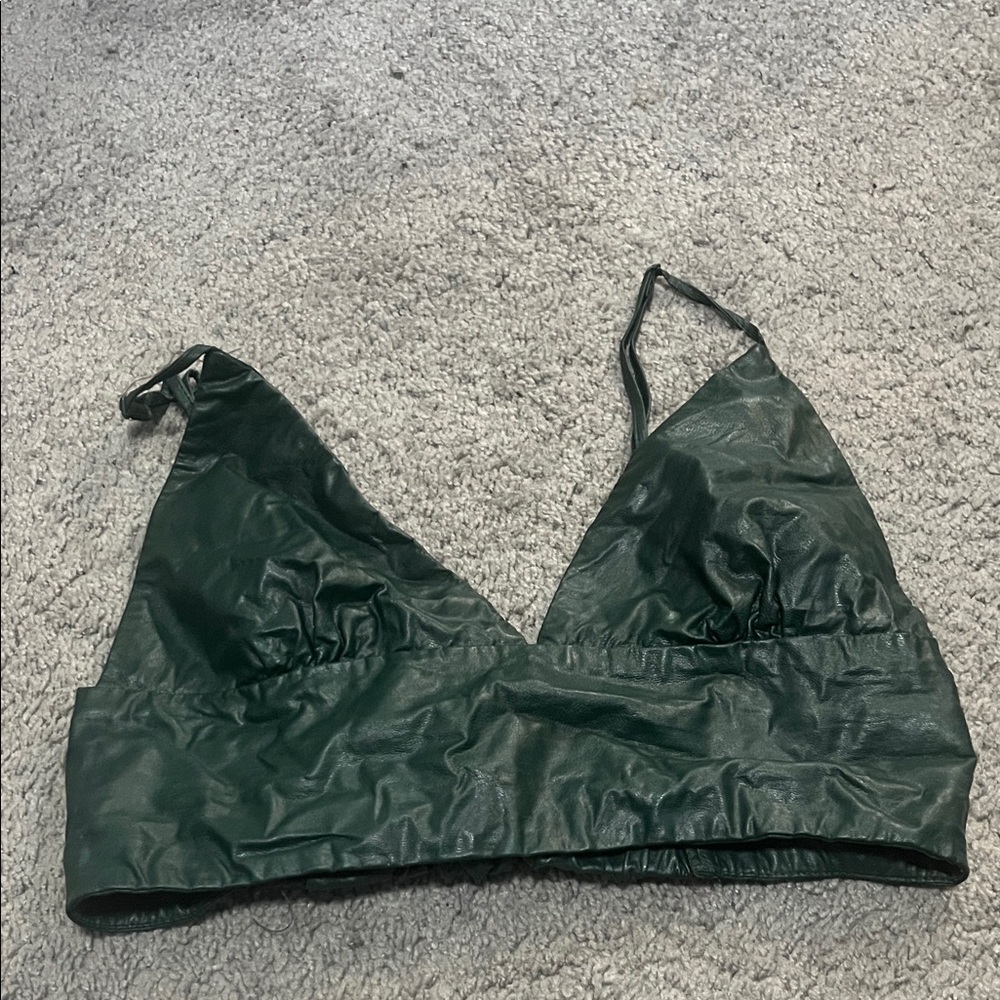 Green Faux Leather Cropped Top